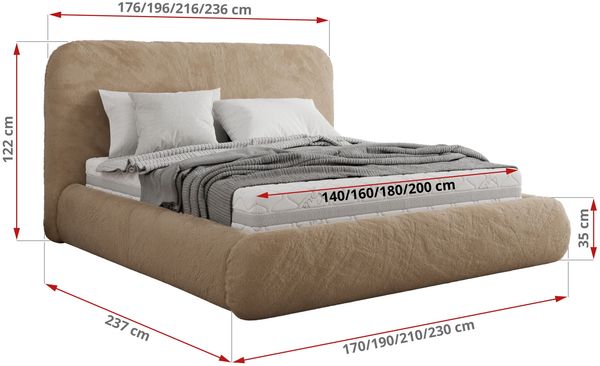 Bett mit Stauraum Polsterbett BENEA CLASSIC, Doppelbett mit Lattenrost Gepolstertes Kopfteil Gasdruckfeder Schlafzimmerbett Foam Matratze - 200 x 200 cm - Beige Plüsch - MIRO LUX Bild 4