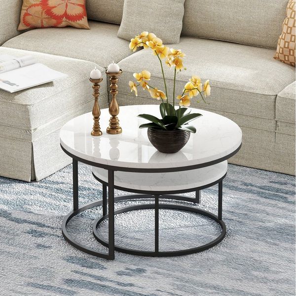 HAUSS SPOLE Couchtisch 2er-Satztisch Beistelltisch stapelbarer Sofatisch mit Stabiler Rahmen (elegantem Design, 2-St, Stabiler Eisenrahmen & leicht zu reinigende MDF-Tischplatte), Ideal für Wohnzimmer & Büro, Platzsparendes stapelbares Design
