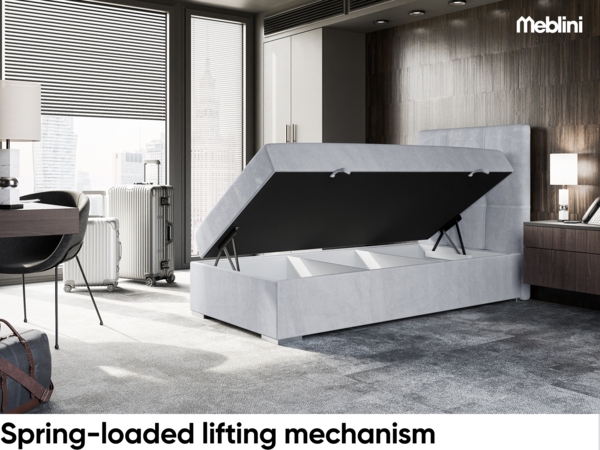 MEBLINI Boxspringbett KAI 90x200 cm mit Bettkasten - H4/Hellgrau Samt Gepolstert Einzelbett mit Topper & Taschenfederkern-Matratze - 90x200 Rechts Bild 3