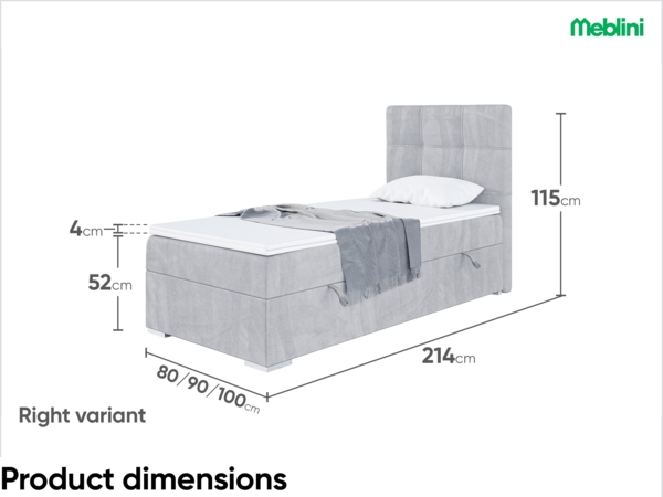 MEBLINI Boxspringbett KAI 90x200 cm mit Bettkasten - H4/Hellgrau Samt Gepolstert Einzelbett mit Topper & Taschenfederkern-Matratze - 90x200 Rechts Bild 7