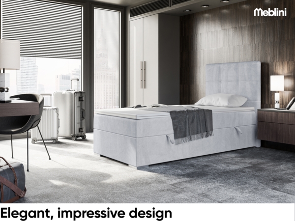 MEBLINI Boxspringbett KAI 90x200 cm mit Bettkasten - H4/Hellgrau Samt Gepolstert Einzelbett mit Topper & Taschenfederkern-Matratze - 90x200 Rechts Bild 2
