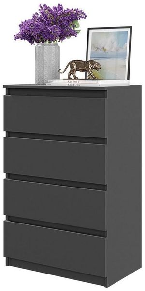 Furnica Kommode GABRIEL 4 Schubladen - Anthrazit Grau H92cm B60cm T33cm