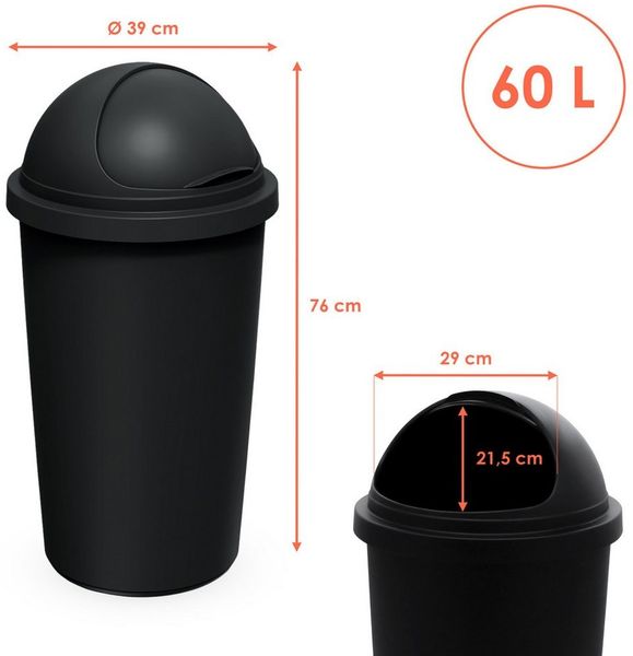 Spetebo Mülleimer aus Kunststoff in schwarz mit Kuppeldeckel und Schiebeöffnung, zu 100% wieder recycelbar