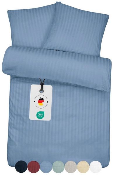 Carpe Sonno Bettwäsche Damast Bettwäsche "Basic" aus 100% Baumwolle - Blau Streifen, Damast, 2 teilig, Damast Bettwäsche 135x200 Streifen Bettwäsche blau