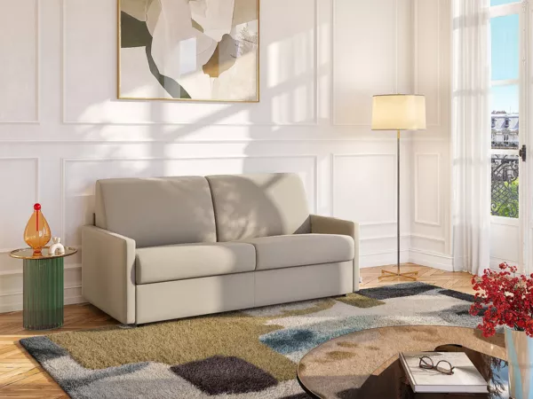 Schlafsofa 4-Sitzer CALIFE - Stoff - Beige - Liegefläche: 160 cm - Matratzenhöhe: 14 cm