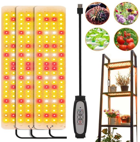Jibenhome Pflanzenlampe 26x5 cm USB LED Pflanzenlampe 1/2/3/4 Panels Timer, Dimmbare, 96 LEDs, Sonnenlicht-3 Panels, 4.5 W/9 W/13.5 W/18 W