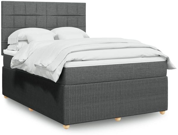 vidaXL Boxspringbett mit Matratze Dunkelgrau 140x200 cm Stoff 3292080