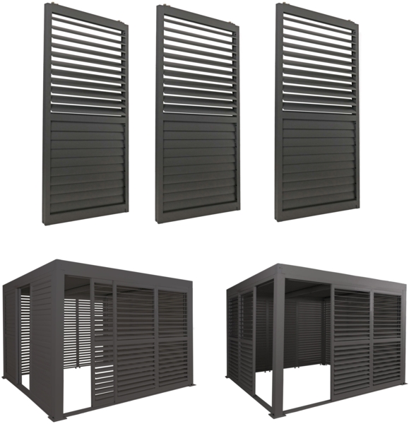 3er-Set Aluminium Schiebetür für Pergola HWC-L46, Terrassenüberdachung, Lamellenpaneel Modul, 206x272cm ~ anthrazit