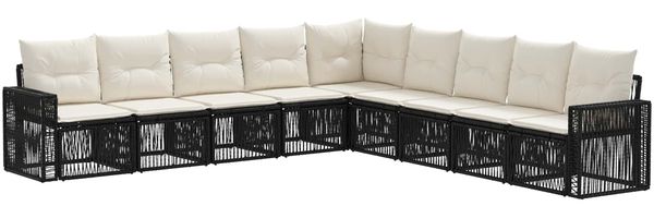 vidaXL Gartensofa-set 9 pcs Schwarz und Cremeweiß Poly-Rattan 3435145