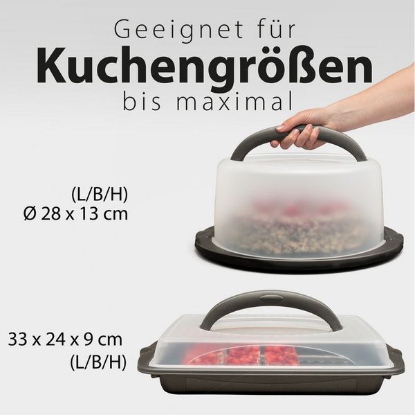 Hausfelder Kuchentransportbox Tortentransportboxen 2er Set, rund/rechteckig groß, (Set, 2-tlg, 2 verschiedene Boxen), Transportboxen mit Deckel