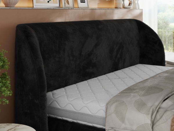 Polsterbett mit Lattenrost, Doppelbett Bettkasten, Bettgestell mit Gasdruckfeder - CAELA CLASSIC - 140 x 200 cm - Schwarz Plüsch Bild 3