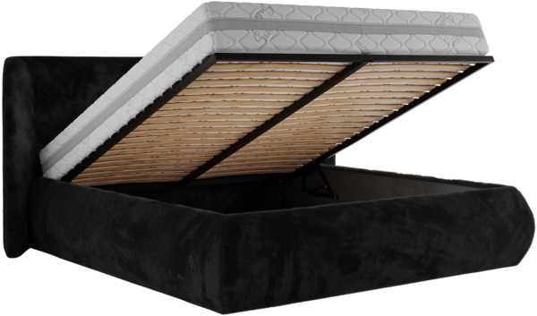 Polsterbett mit Lattenrost, Doppelbett Bettkasten, Bettgestell mit Gasdruckfeder - CAELA CLASSIC - 140 x 200 cm - Schwarz Plüsch Bild 6
