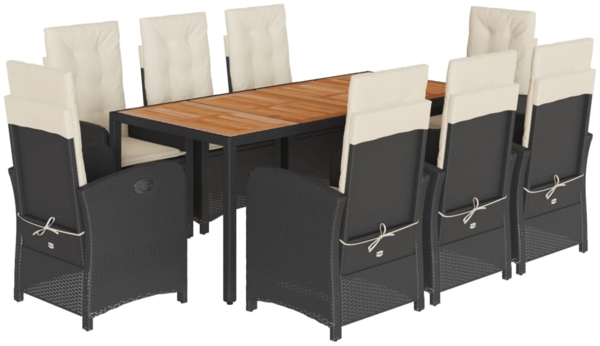 vidaXL 9-tlg. Garten-Essgruppe mit Kissen Schwarz Poly Rattan 3212229