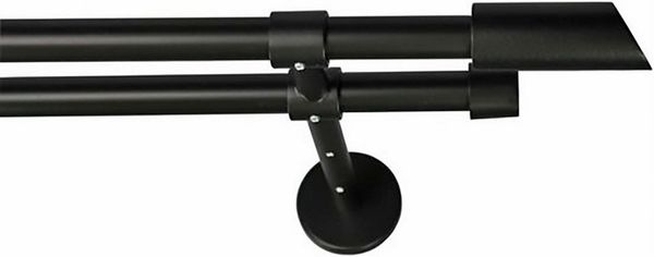 GARESA Gardinenstange ZYLI, Ø 16 mm, 2-läufig, Wunschmaßlänge, mit Bohren, verschraubt, Holzwerkstoff, Metall, Vorhanggarnitur, verlängerbar, Knopf abgeschrägt, ohne Ringe