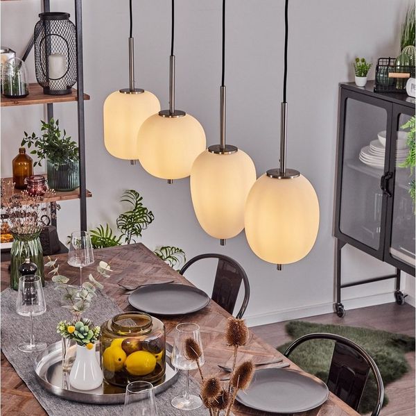 hofstein Hängeleuchte »Ambrogio« moderne Hängelampe aus Metall/Glas in Nickel-matt/Weiß, ohne Leuchtmittel