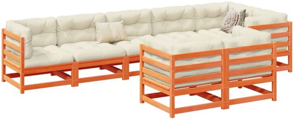 vidaXL 8-tlg. Garten-Sofagarnitur mit Kissen Wachsbraun Kiefernholz 3299505
