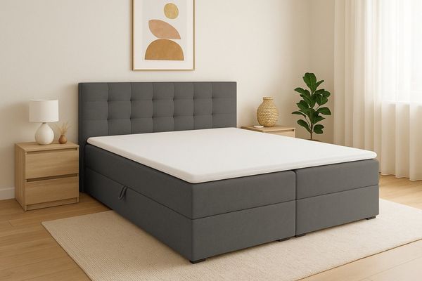 Deine Möbel 24 Boxspringbett FLORIDA Boxbett Schlafzimmerbett Ehebett in Stoff Schlafzimmer (Polsterbett mit Bonnellfederkern-Matratzen H3 Braun Dunkelgrau, 3-St, inkl. Topper, inkl. Bettkästen Beige Schwarz), 140x200 160x200 180x200 200x200 Grau Hellgrau