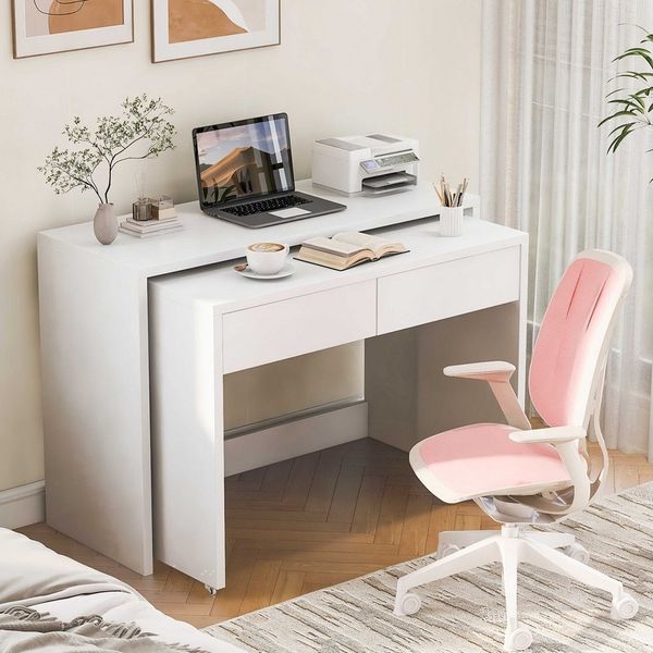 BlingBin Satztisch Regalschreibtisch (1-St, Flexibler 2-in-1 Schreibtisch mit Rollen – Ausziehbar), Platzsparend für Homeoffice & kleine Räume