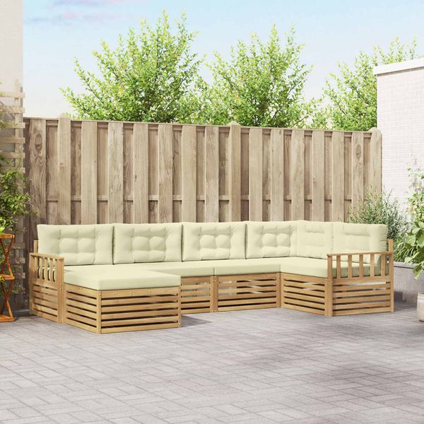 vidaXL Outdoor-Sofagarnitur mit Kissen 6 pcs Weiß und Creme Polyester 3390755