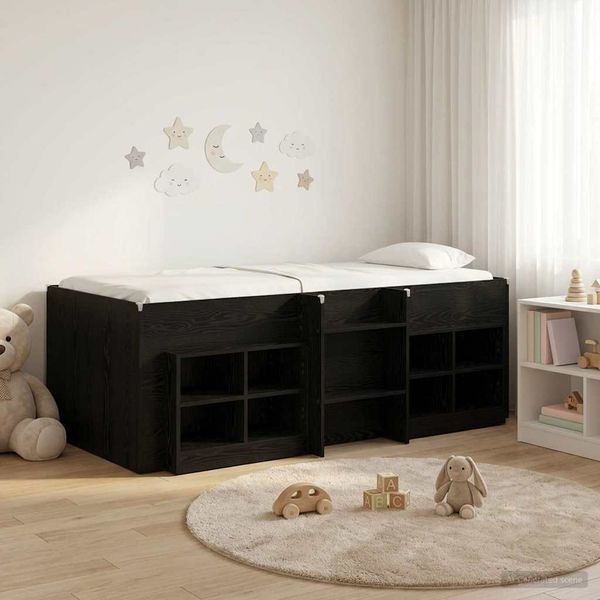 vidaXL Loft Bettgestell mit Schrank 3 Stk. Schwarz Holzwerkstoff 3423423