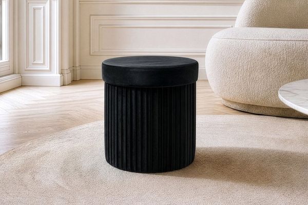 riess-ambiente Polsterhocker ÉLAN 40cm schwarz - Samt, faltbar, mit Stauraum, platzsparend, modern (Einzelartikel, 1 St), Eleganter Sitzhocker - ideal f. Ankleide, Flur, Wohnzimmer & Garderobe