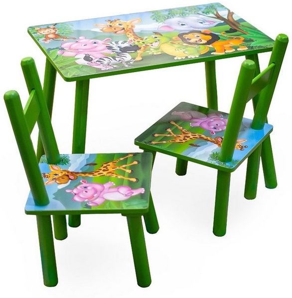 HTI-Line Kindersitzgruppe Kindertischgruppe Dschungel, (Set, 3-tlg, 1 Tisch, 2 Stühle), Kindertisch Kinderstuhl Kindermöbel