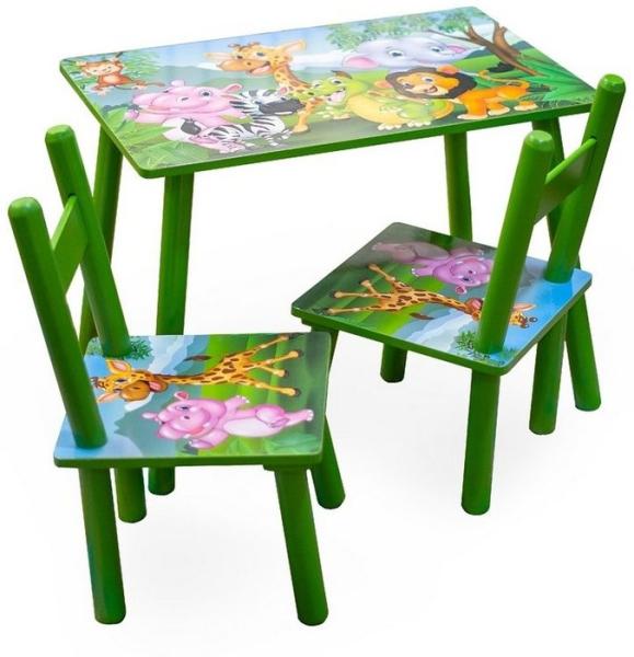 HTI-Line Kindersitzgruppe Kindertischgruppe Dschungel, (Set, 3-tlg, 1 Tisch, 2 Stühle), Kindertisch Kinderstuhl Kindermöbel