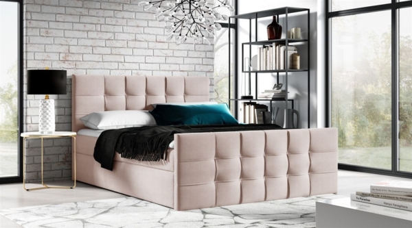 Boxspringbett Schlafzimmerbett NOEL 200x200cm Stoff Rose inkl. Bettkasten
