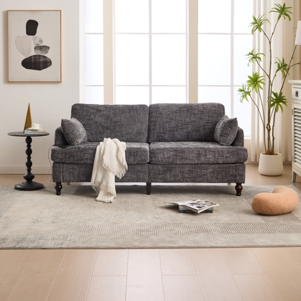 2-Sitzer Sofa Chenille Grau mit LED & USB, 175 x 83 x 78 cm
