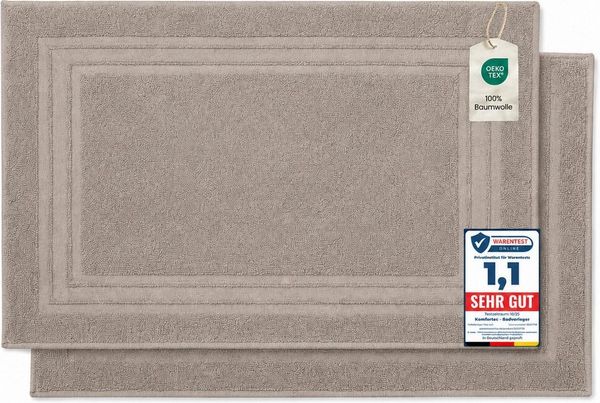 Komfortec Badematte Badvorleger aus 100% Baumwolle, Waschbar Duschmatte, Frottee, Rechteckig, 600 g/m², 2er Set, Saugfähig & Schnelltrocknend