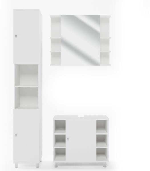 Badmöbel-Set Fynn Weiß 3 Teile, mit Hochschrank Vicco