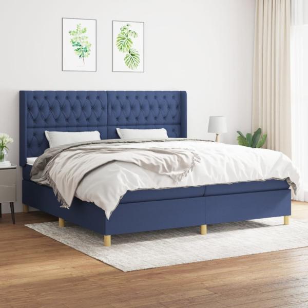 vidaXL Boxspringbett mit Matratze Stoff Blau 200 x 200 cm, Härtegrad: H2 [3132263]