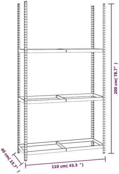 vidaXL Reifenregale mit 3 Böden 2 Stk. Silbern 110x40x200 cm Stahl 152896 Bild 9
