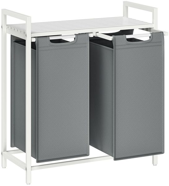 Calicosy Wäschekorb 2 Fächer Weiß und Grau – H71 cm - Grau