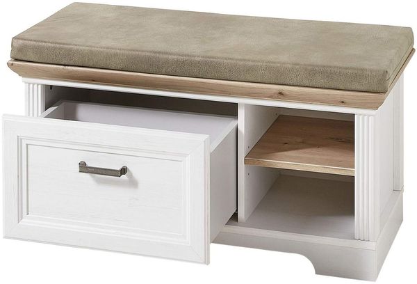 Garderobe Set JASMIN3 5tlg Hochschrank Paneel Spiegel Kommode Bank Landhaus weiß Bild 9