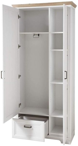 Garderobe Set JASMIN3 5tlg Hochschrank Paneel Spiegel Kommode Bank Landhaus weiß Bild 8