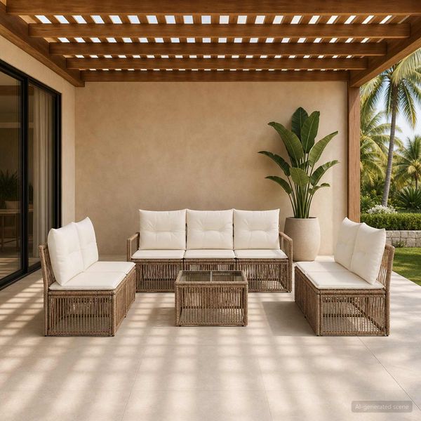 vidaXL Gartensofa-set 8 pcs Beige Poly-Rattan 3435684