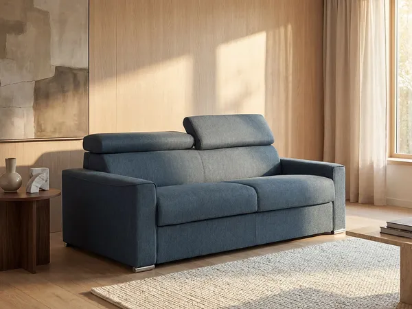 Schlafsofa 4-Sitzer Stoff VIZIR - Blau - Liegefläche: 160 cm - Matratzenhöhe: 14 cm mit Memory Schaum