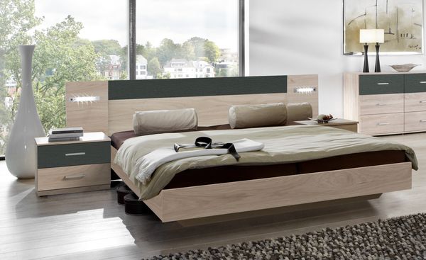 Bettanlage >ANGIE< in HICKORY OAK + GRAPHIT - 281x81x210cm (BxHxT)