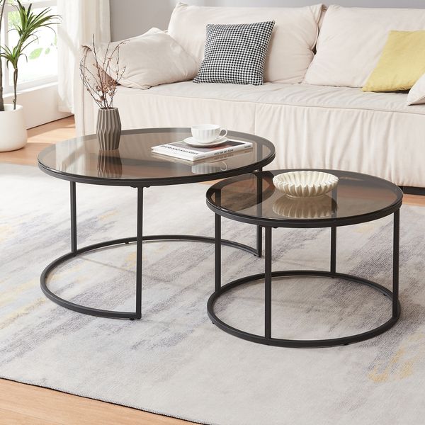 Couchtisch 2er Set Kokkola Rauchglas, grau [en. casa]