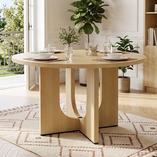 Merax Runder Esstisch, 120x120 cm, geeignet für 4-6 Personen, klassisches Design, skandinavisch-minimalistischer Stil, Eichenfarbe
