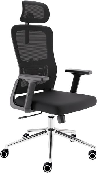 CLOUVOU BrightSeat, ergonomischer Bürostuhl, Rückenlehne mit Mesh Bezug, 2D-Armlehnen, 3D-Kopfstütze, FluxWheels, Schwarz