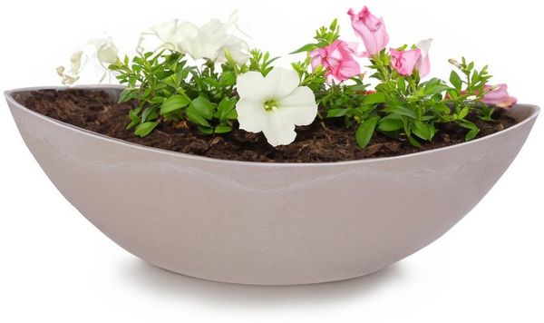 matches21 HOME & HOBBY Blumentopf Große Pflanzschale oval 39 cm für draussen Dekoschale sand beige (1 St), Blumen-Schale als wetterfeste Friedhof-Schale Grab-Schmuck Grabschale