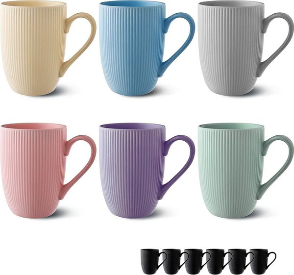 Cosumy Tasse Kaffeetassen 6er Set Modern Bunt Pastellfarben - Einzigartiges, 6-tlg, Keramik, Auch als Teebecher, Teetasse, Kaffebecher, Lungo Tasse Streifenmuster