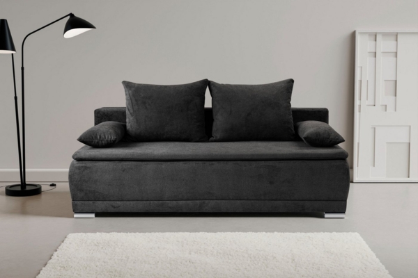 WERK2 Schlafsofa Biggi komfortabel & elegant, Schlaffunktion, Bettkasten, Breite 206 cm, inkl. losen Kissen, Struktur weich ASTON, anthrazit Bild 5