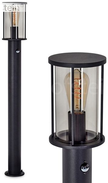 hofstein Pollerleuchte mit Bewegungsmelder, ohne Leuchtmittel, aus Metall/Glas in Schwarz/Rauchfarben, Wegeleuchte 100cm, IP54, 1xE27