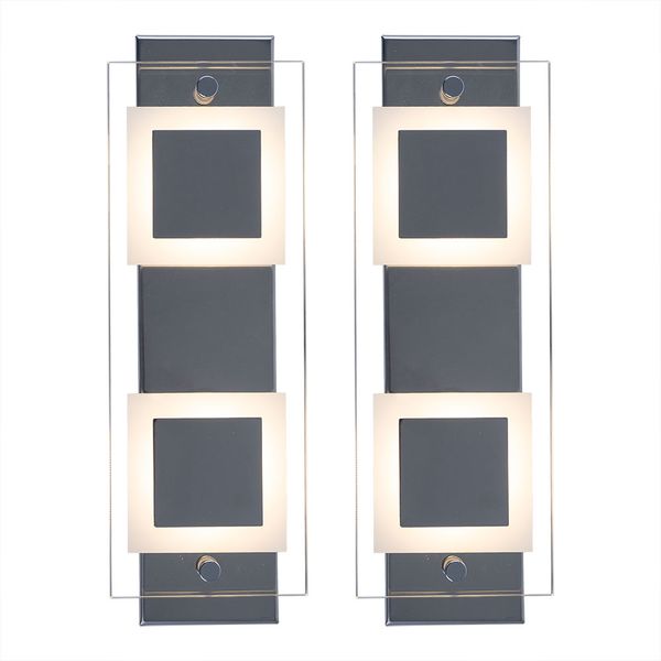 2er Set LED Wandleuchte, Glas, Chrom, IP44, L 30 cm