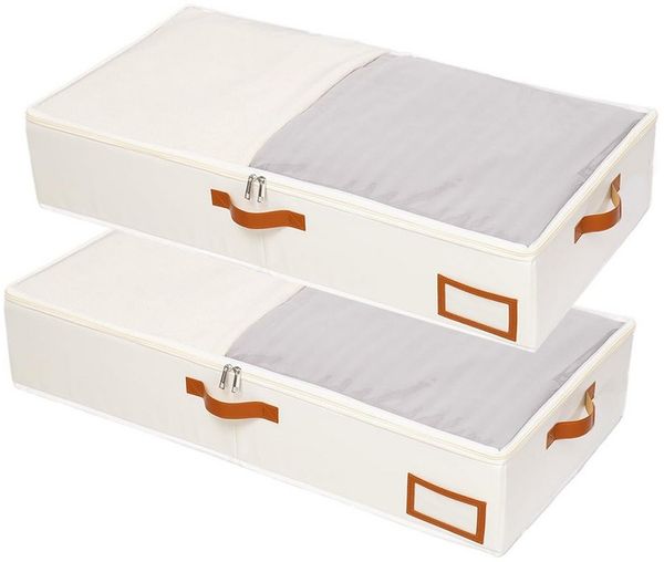 TUWENA Unterbettkommode 2 Stück Aufbewahrungsbox unter dem Bett,Faltbare Aufbewahrung Kleidung, mit Klarem Fenster, Unterbettkommode für Bettdecken, Kleidung