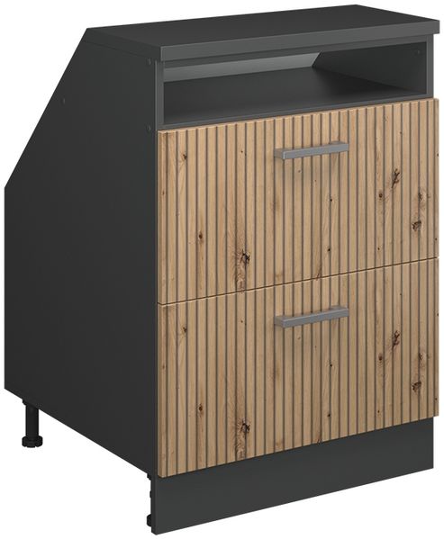 Küchenschrank für Dachschrägen R-Line Artisan-Eiche 60 cm mit 2 Schubladen, Schrankkorpus 60 cm Tiefe Vicco