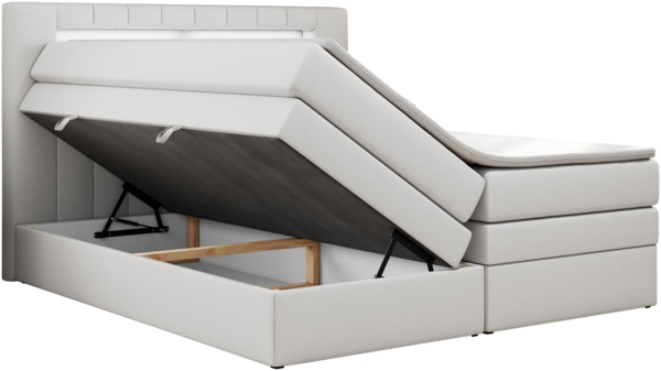 Boxspringbett mit LED Kopfteil und Topper - GOLD-5-KING - 200x200cm - Weiß Kunstleder - H3 Bild 4